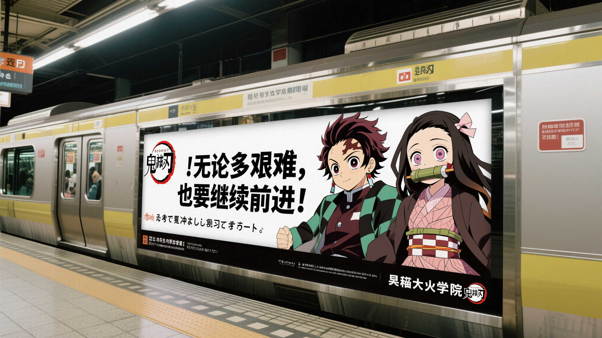 《鬼灭之刃》携手早稻田学院：交通广告为考生加油打气